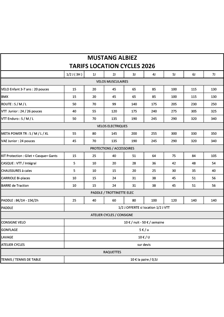 Tarifs 2026 Albiez